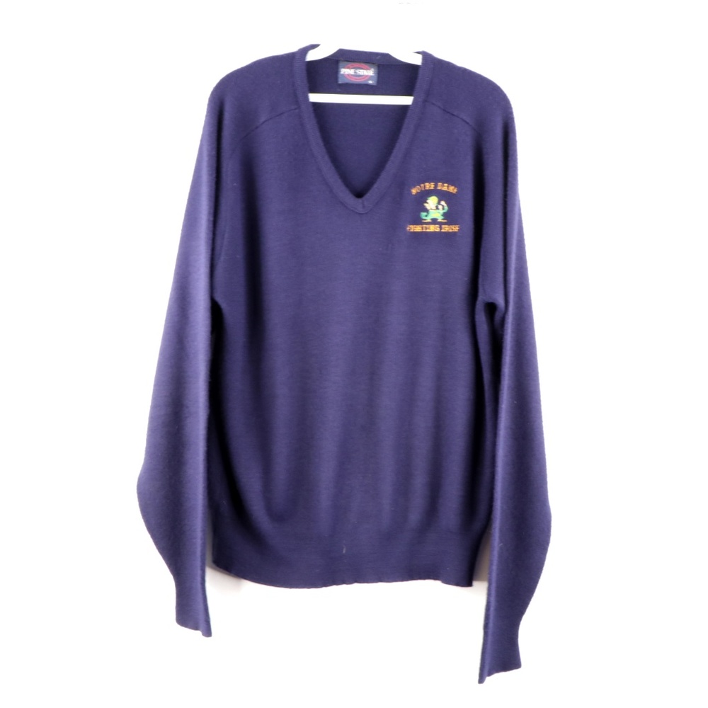 80s University of Notre Dame V Neck Sweater Blue